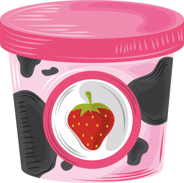 食品容器草莓酸奶孤立的白色图片下载