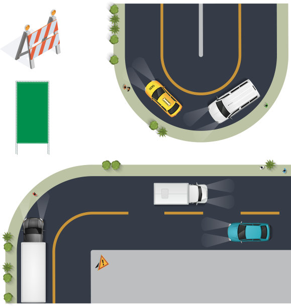 公路交通。公路的迹象。工地上的行人，街道上的卡车和汽车图片下载