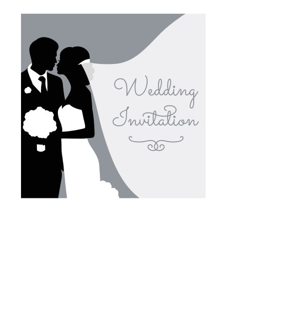 浪漫的婚礼剪影与文字在灰色图片下载