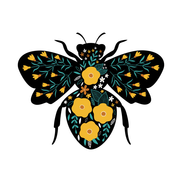 蜜蜂花。蜜蜂与花朵。矢量插图。适合张贴海报，t恤，明信片。图片下载