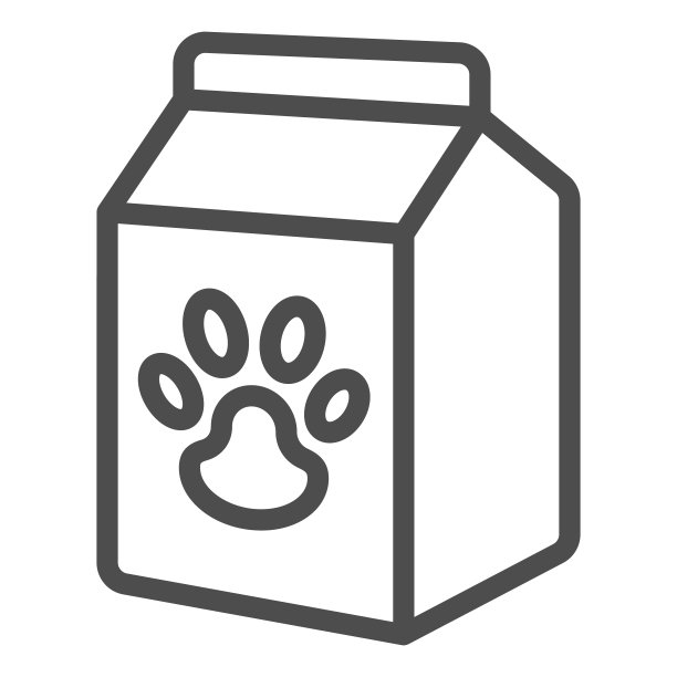 宠物食品盒线图标，动物医院概念，宠物食品标志在白色的背景，袋子的食物与爪子图标在轮廓风格的移动概念和网页设计。矢量图形。图片下载