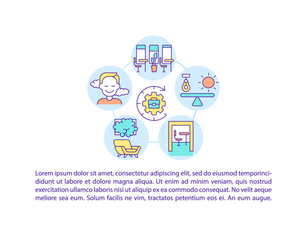 舒适的共同工作中心概念线图标与文本图片下载