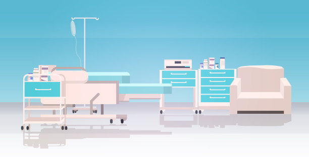 现代化的临床家具，强化治疗室空无一人，医院病房内部水平图片下载