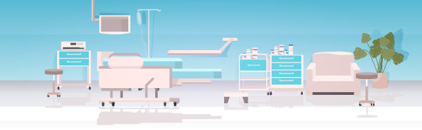现代化的临床家具，强化治疗室空无一人，医院病房内部水平图片下载