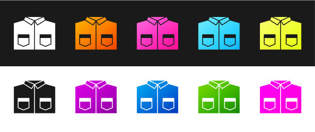 设置衬衫图标孤立的黑色和白色背景。向量图片下载