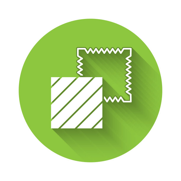 白色纺织织物卷图标孤立与长阴影。卷，垫子，地毯，布，地毯或纸卷图标。绿色圆圈按钮。向量图片下载