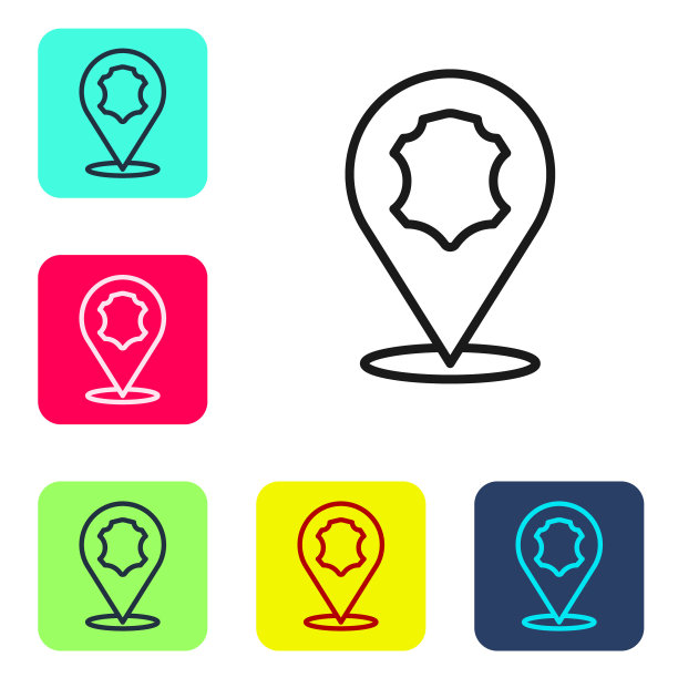 黑色线条皮革图标孤立在白色背景上。设置图标的颜色方形按钮。向量图片下载