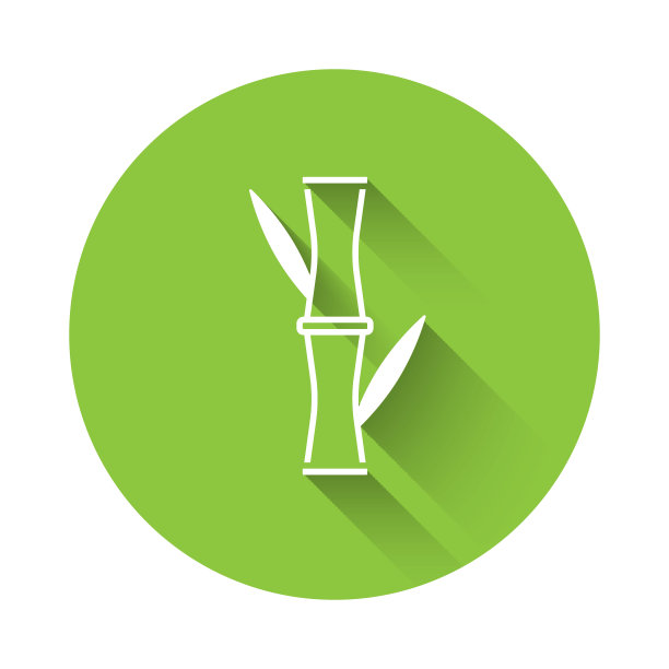 白竹图标孤立与长影子。绿色圆圈按钮。向量图片下载