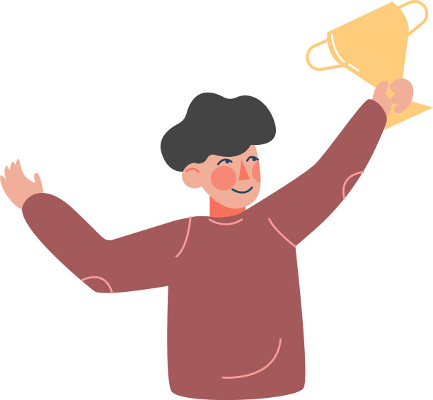 男孩拿着金杯庆祝胜利图片下载