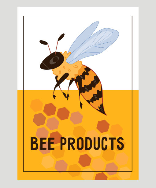 天然蜂产品横幅或卡片模板与蜜蜂，平面载体。图片下载