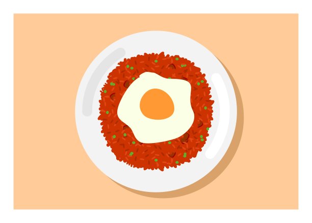 炒蛋饭。前视图。简单的平面插图。图片下载