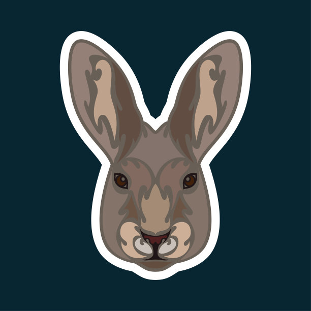 手绘的野兔的抽象肖像。贴纸。彩色矢量风格化插图孤立在深蓝色的背景。图片下载