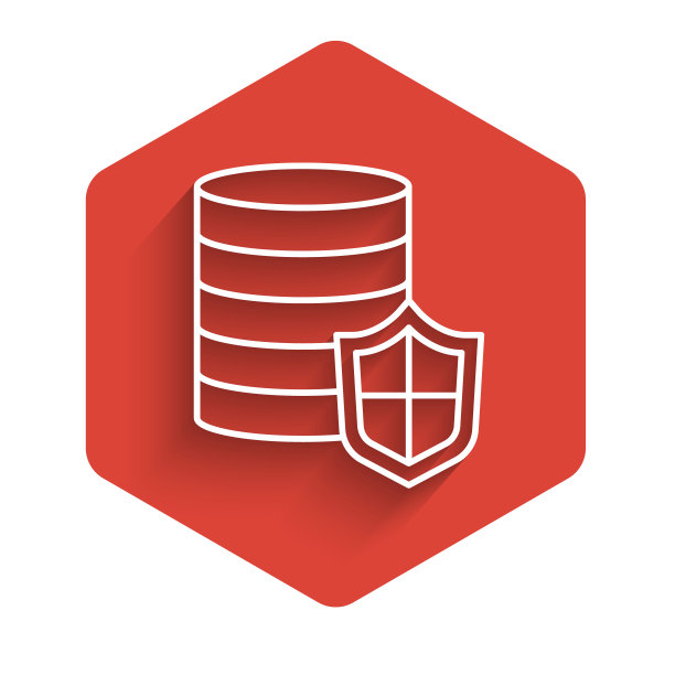 白色线金钱与盾牌图标孤立与长影子。保险的概念。安全、安全、保护、保护理念。红色的六角按钮。向量图片下载