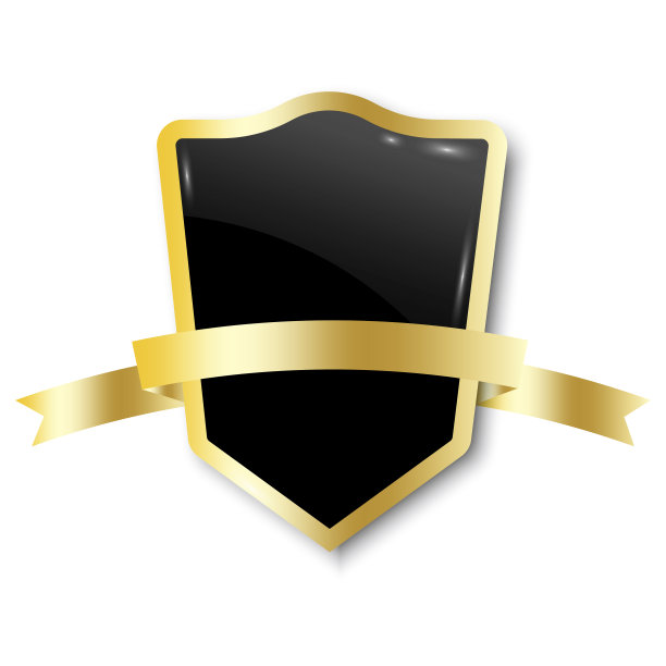黑盾金缎带。符号、标志、标志、会徽。设计元素。数据保护。股票矢量图像。每股收益10。图片下载