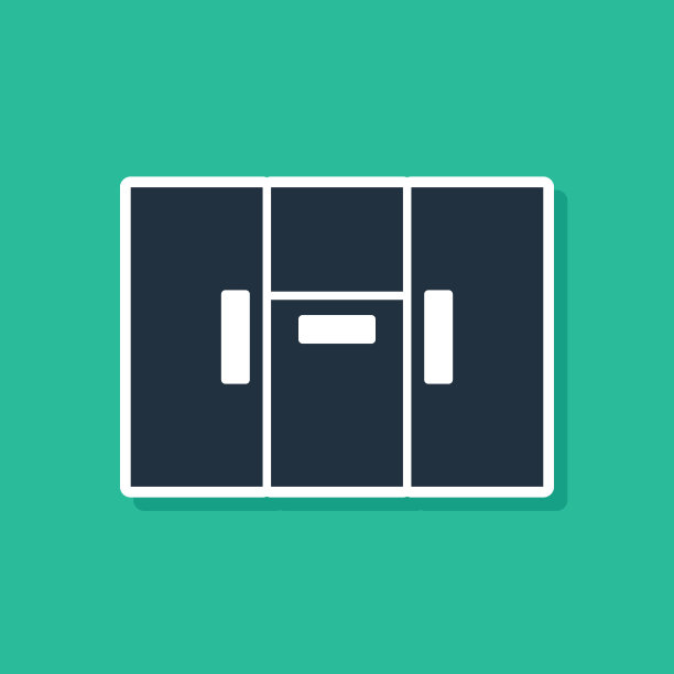 蓝色衣橱图标孤立在绿色背景上。向量图片下载