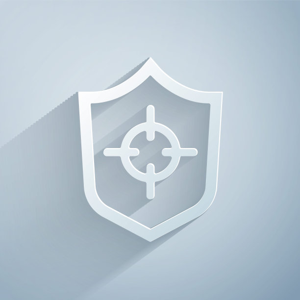 剪纸盾牌图标孤立在灰色背景。警卫队的迹象。安全、安全、保护、隐私的理念。纸艺术风格。向量图片下载