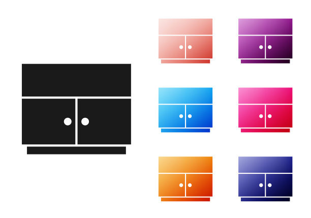 黑色衣橱图标孤立在白色背景。设置图标丰富多彩。向量图片下载