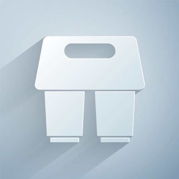 剪纸咖啡杯去图标孤立在灰色背景。纸艺术风格。向量图片下载