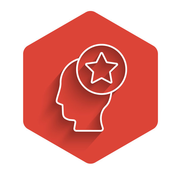 白色线美国头图标孤立与长阴影。美利坚合众国。独立日。红色的六角按钮。向量图片下载