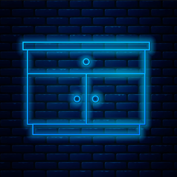 在砖墙背景上孤立的家具床头柜图标。向量图片下载