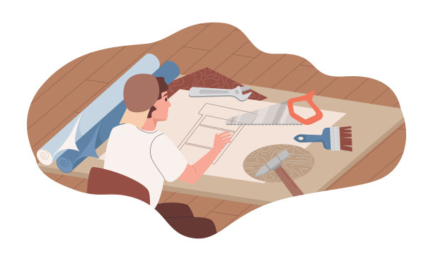 设计师投影椅子设计矢量平面插图。年轻人在设计工作室为新椅子选择形状。图片下载