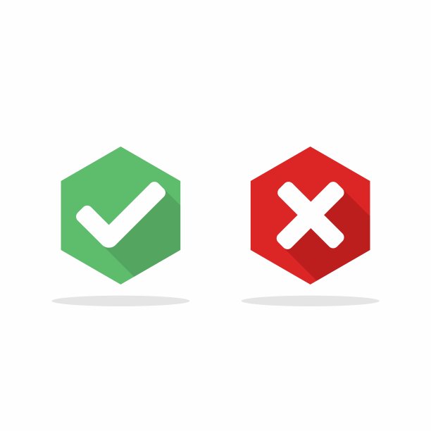 检查和错误标记，打勾和打叉标记，接受/拒绝，批准/不批准，是/否，对/错，绿/红，正确/假，Ok/不Ok -绿色和红色的矢量标记符号。孤立的图标。图片下载