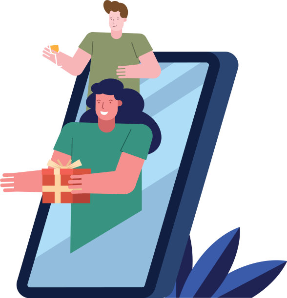 年轻夫妇用智能手机作为礼物庆祝图片下载