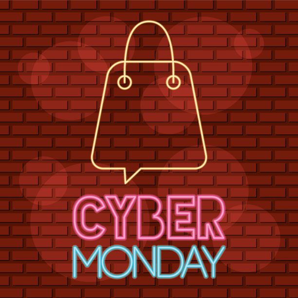 网络星期一霓虹标签与购物袋图片下载