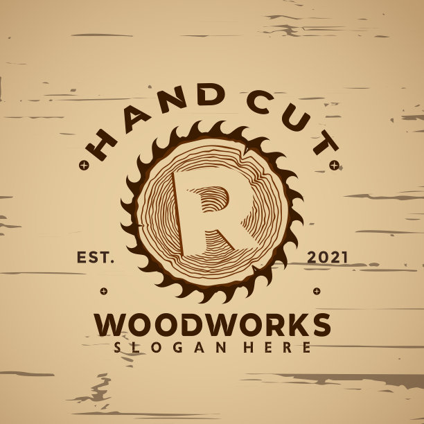 字母木加工复古标志设计元素。图片下载