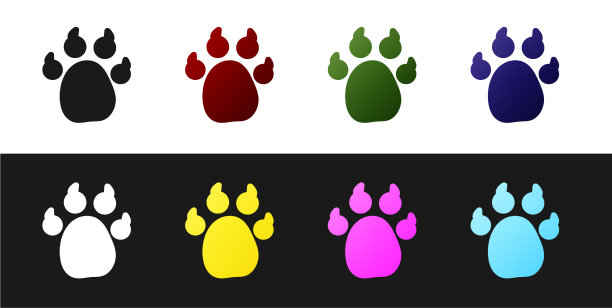 设置爪印图标隔离在黑色和白色图片下载