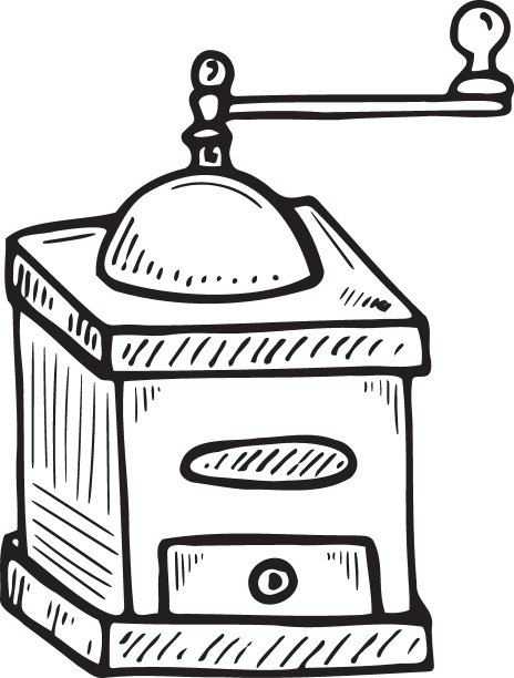 咖啡研磨机手绘矢量涂鸦插图。卡通咖啡壶。孤立在白色背景上。喝咖啡的时间。手绘简单元素图片下载