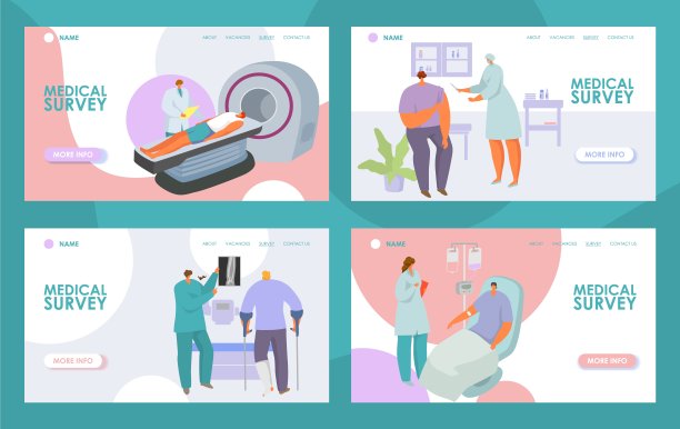 健康治疗，临床医学调查，网页技术集，矢量插图。医生的性格决定了医院的医疗服务。图片下载