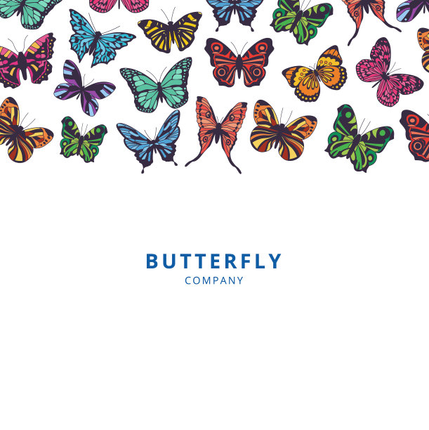 商业公司的名片上有五颜六色的蝴蝶图片下载