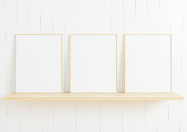 三倍8x10垂直木框架模型的白色架子和白色木墙。图片下载