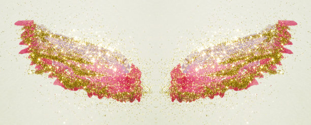 金色的闪光在抽象的粉红色水彩翅膀上图片下载
