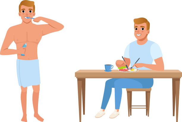 刷牙吃早餐的小伙子，年纪还小图片下载