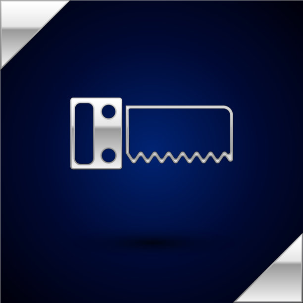 银色手锯图标孤立在深蓝色图片下载