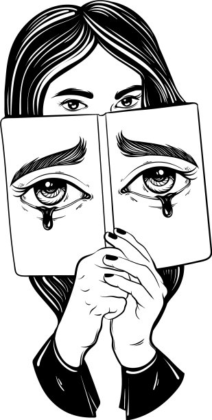 手画年轻女子与一本书的手图片下载