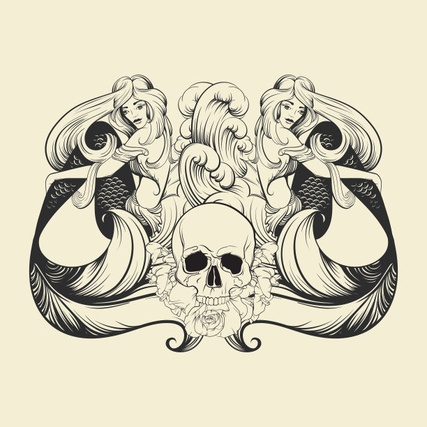 美丽的美人鱼，长发和海浪图片下载