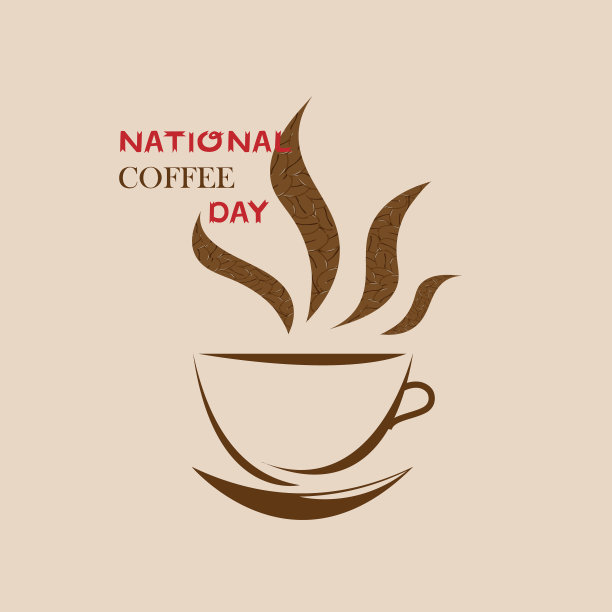 矢量插图献给全国咖啡日。浅棕色背景上一杯咖啡的剪影。海报、招牌等。用于各种设计目的。图片下载