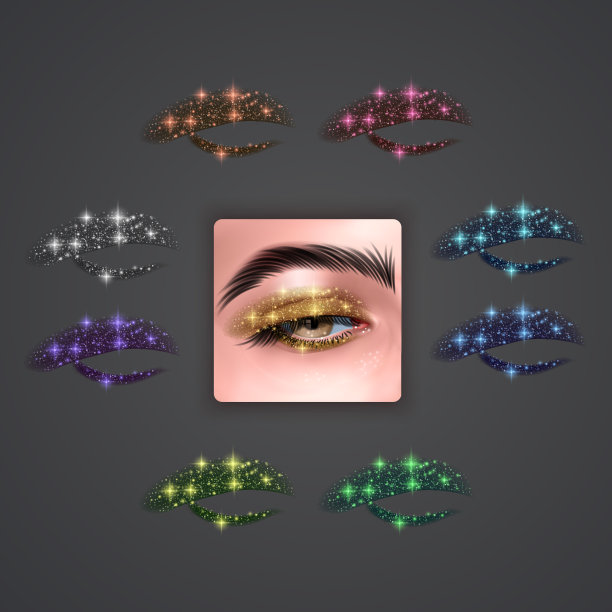 逼真的眼睛与明亮的眼影与闪闪发光的纹理，矢量格式图片下载