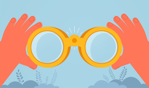 手拿双筒望远镜，眺望远方，视野透视，目标实现。图片下载