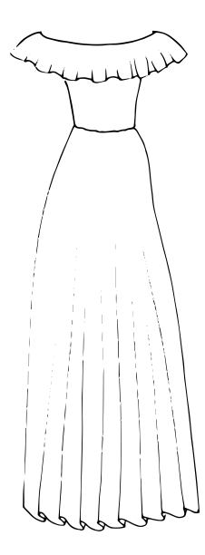 中裙与荷叶边布手绘时尚草图。平面矢量孤立轮廓插图图片下载
