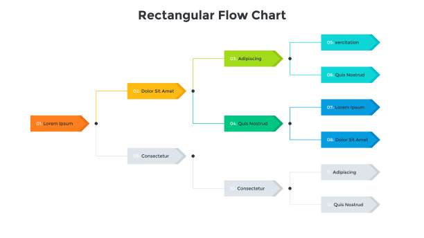 用线条连接的彩色指针的流程图或树形图。层次可视化的概念。现代信息图形设计模板。用于业务演示的简单平面矢量插图。图片下载