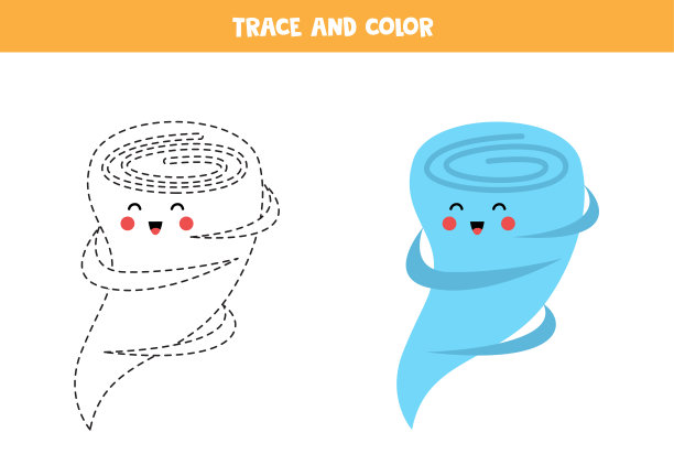 追踪和颜色可爱的龙卷风。工作表的孩子。图片下载