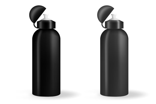 饮料瓶向量现实3d黑色，白色和银色空光泽金属水瓶。为图形设计包装模型模板。前视图。图片下载