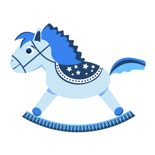 玩具蓝色摇摆马，矢量插图。设计元素为卡片或婴儿男孩邀请，贺卡，海报图片下载