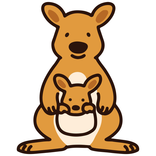 勾勒出简单可爱的袋鼠妈妈和袋鼠宝宝图片下载