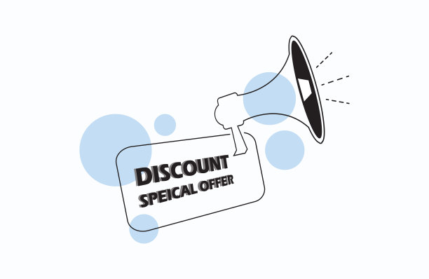 泡泡演讲横幅中有折扣的扩音器和特别优惠信息。扬声器。公告。广告。图片下载