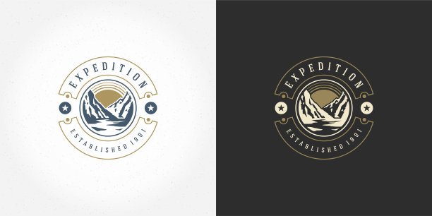 山露营标志标志户外景观矢量插图岩石山剪影t恤或印花邮票图片下载